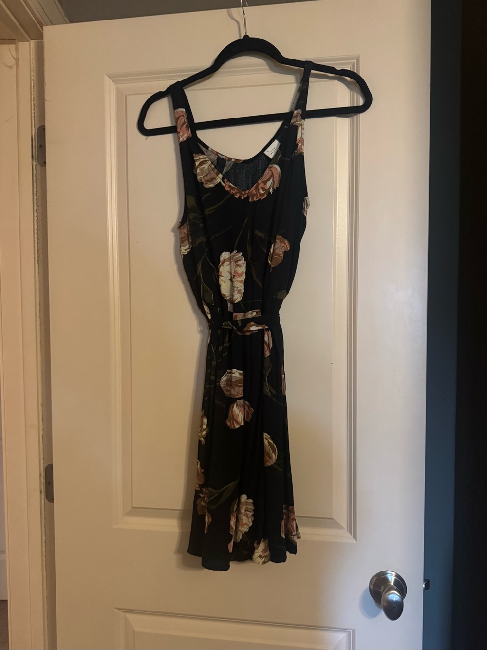 a new day Black Floral Midi Dress with Removable Tie